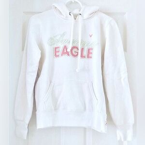 🤍 NEW AE COZY WHITE HOODED SWEATSHIRT W/ FRONT POCKET & LARGE LOGO